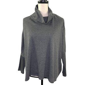 TOBI GRAY WAFFLE KNIT OPEN BACK TURTLENECK PONCHO SWEATER MEDIUM